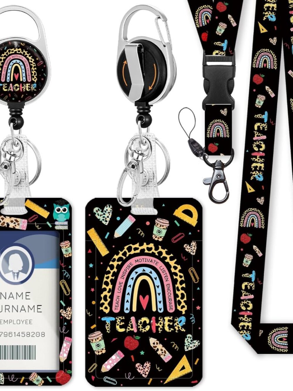 Teacher Lanyard for ID Badges, Badge Holder Retractable Reel Clip